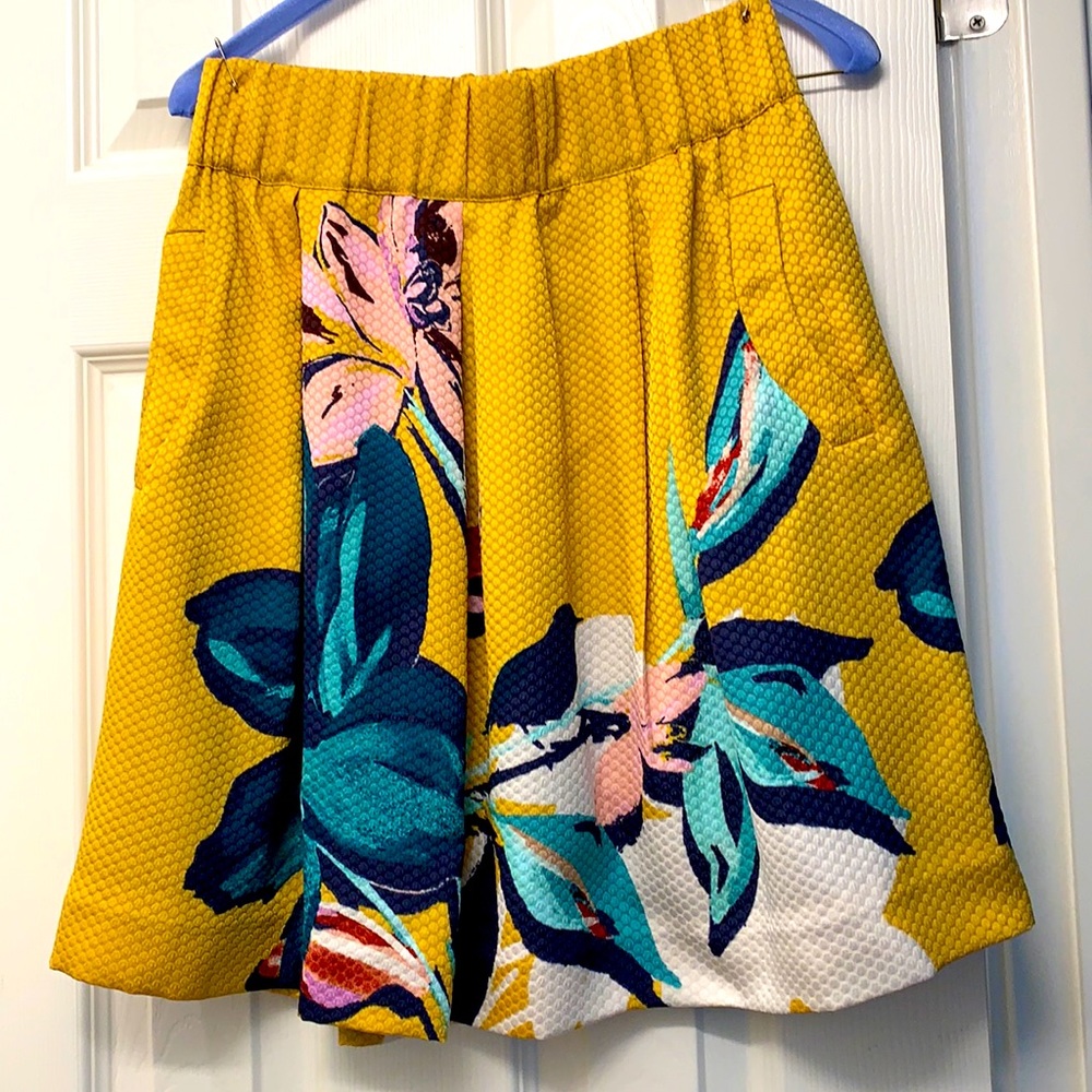NWOT Anthropologie Maeve Gold & Teal Bird Skirt